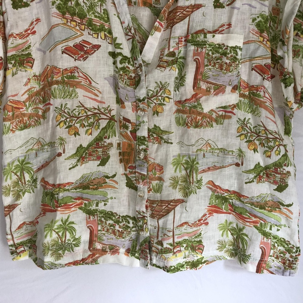 Cynthia Rowley Shirt Womens Large Multicolor 100% Linen Tropical Button Up Print - Picture 3 of 9